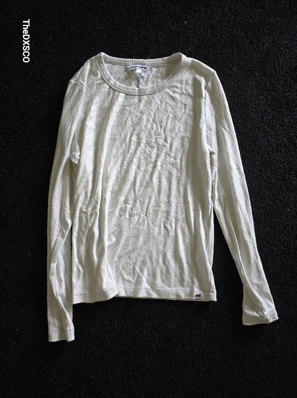 DKNY Cream Ribbed Long Sleeve Thermal Tee